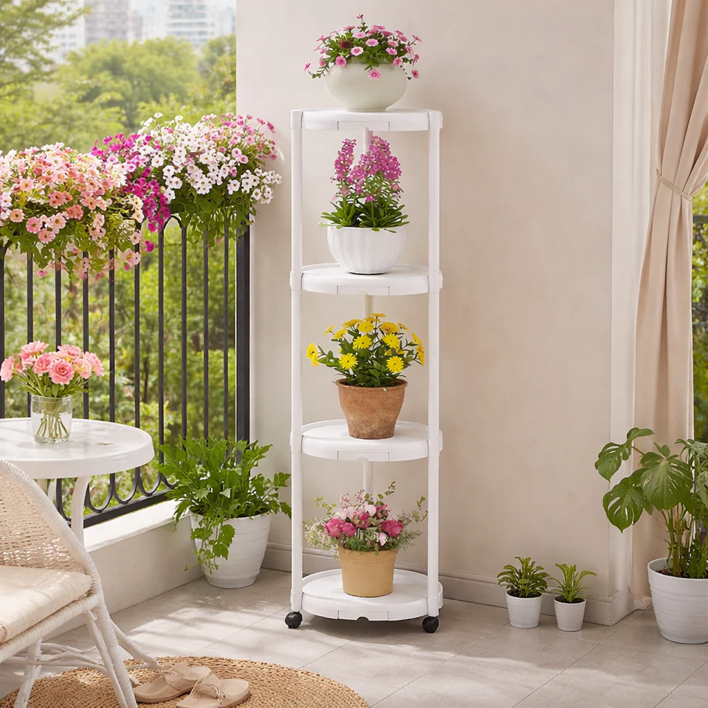 Suport Multifuncțional pentru Flori și Plante, 4 Niveluri, cu Roți, 132 cm - imagine 3