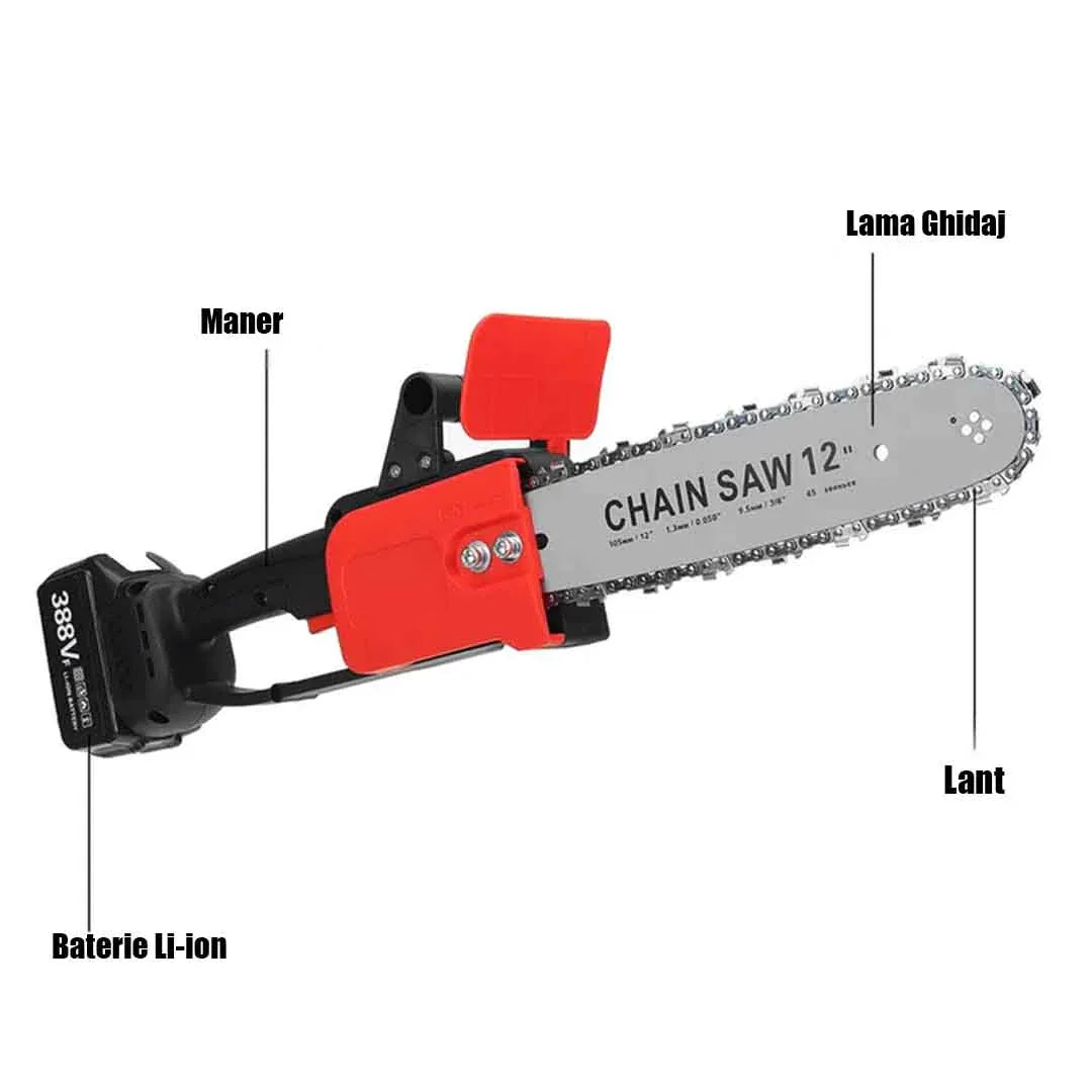 Drujbă cu Lanț 12 Inch, 48V, 2 Acumulatori Lithium, 1200W, 4800RPM - imagine 3
