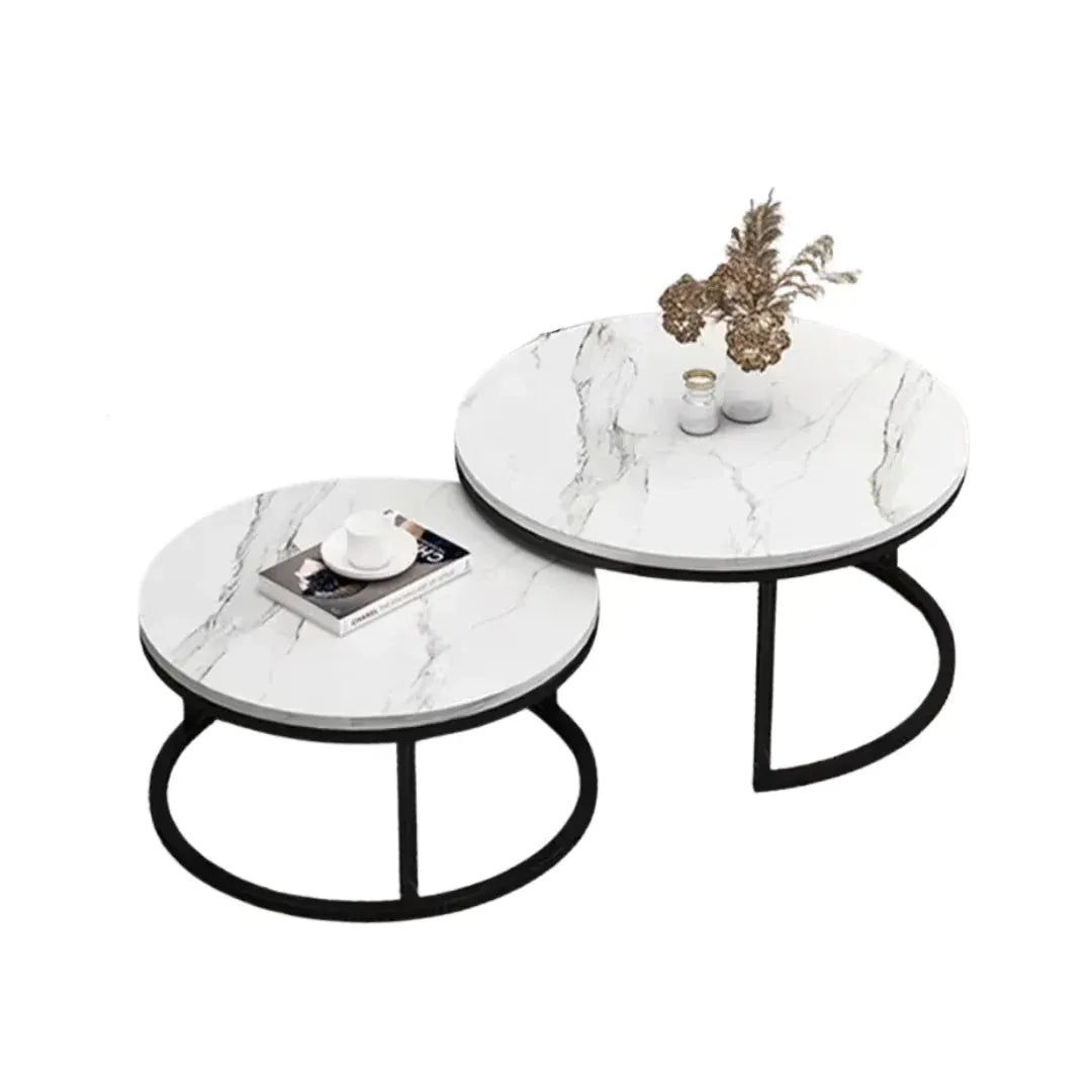 Set 2 Măsuțe Rotunde de Cafea cu Efect Marmură – Blat MDF 15 mm și Cadru Metalic - imagine 7