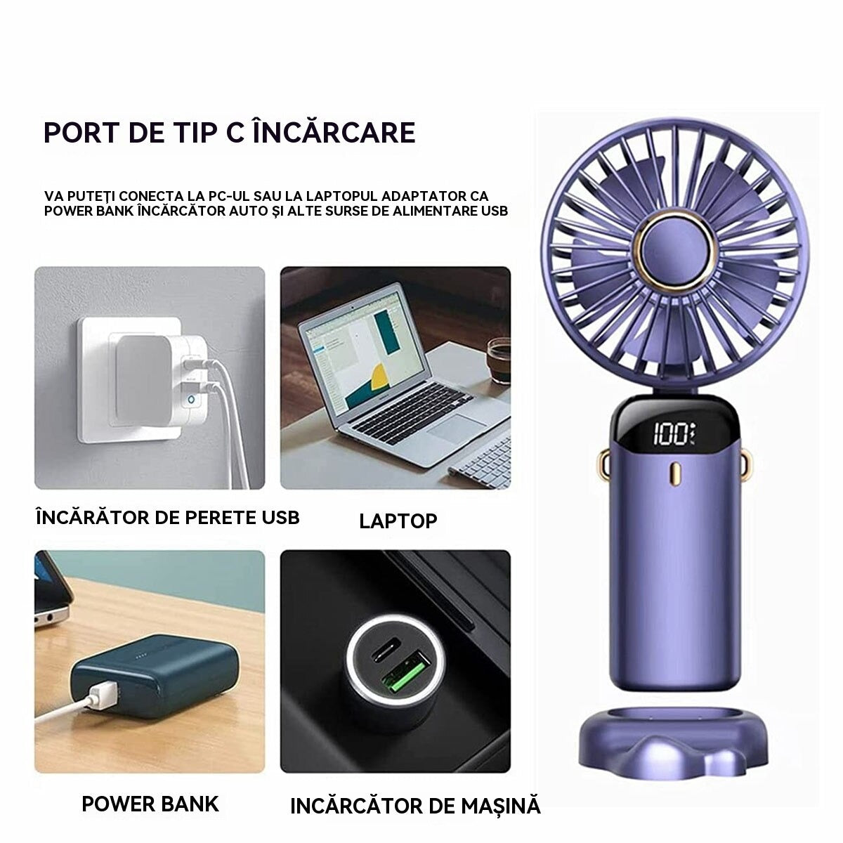 Ventilator portabil 3in1 cu 5 viteze si afisaj LED pentru racorire eficienta - imagine 11