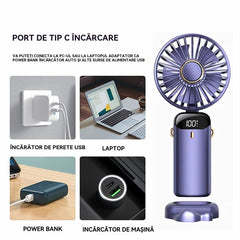 Ventilator portabil 3in1 cu 5 viteze si afisaj LED pentru racorire eficienta