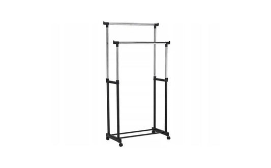 Suport Mobil Dublu Metalic pentru Haine cu Înălțime Reglabilă 86–161 cm