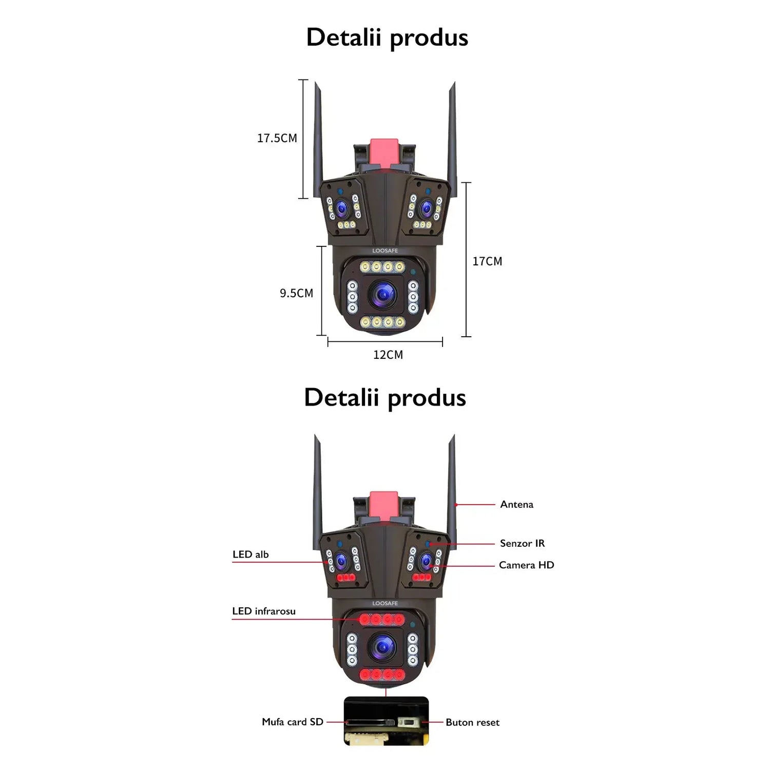 Cameră de Supraveghere Triplă WiFi 12MP Ultra HD, Zoom 5X, Rotire PTZ, Alarmă și Comunicare Bidirecțională - imagine 11