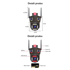 Cameră de Supraveghere Triplă WiFi 12MP Ultra HD, Zoom 5X, Rotire PTZ, Alarmă și Comunicare Bidirecțională