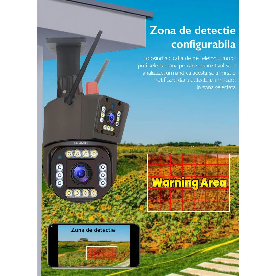 Cameră de Supraveghere Triplă WiFi 12MP Ultra HD, Zoom 5X, Rotire PTZ, Alarmă și Comunicare Bidirecțională - imagine 12