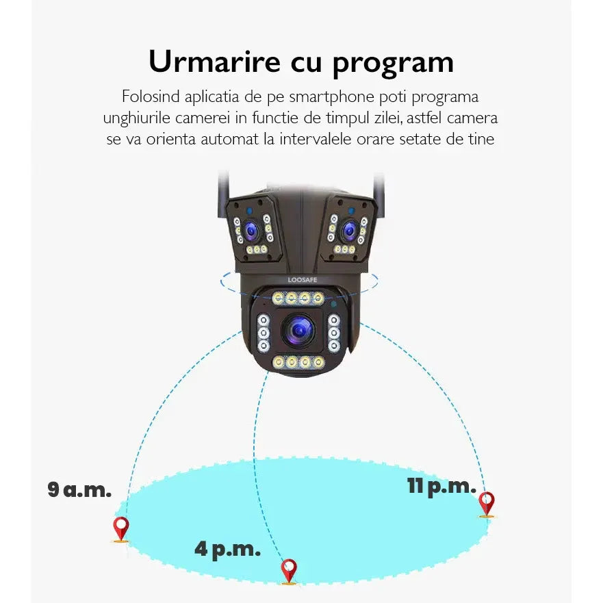 Cameră de Supraveghere Triplă WiFi 12MP Ultra HD, Zoom 5X, Rotire PTZ, Alarmă și Comunicare Bidirecțională - imagine 10
