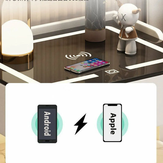 Noptieră Inteligentă cu Încărcare Wireless, Iluminare LED și 3 Sertare Gri Antracit