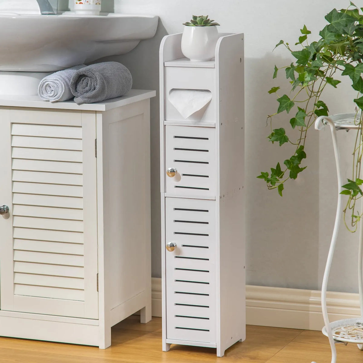 Dulap de Baie cu 4 Niveluri – 78 x 17 x 15 cm, PVC, Organizator Îngust pentru Spații Mici