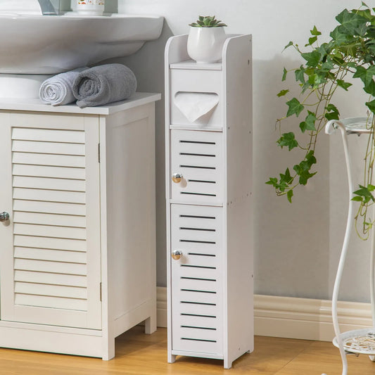 Dulap de Baie cu 4 Niveluri – 78 x 17 x 15 cm, PVC, Organizator Îngust pentru Spații Mici