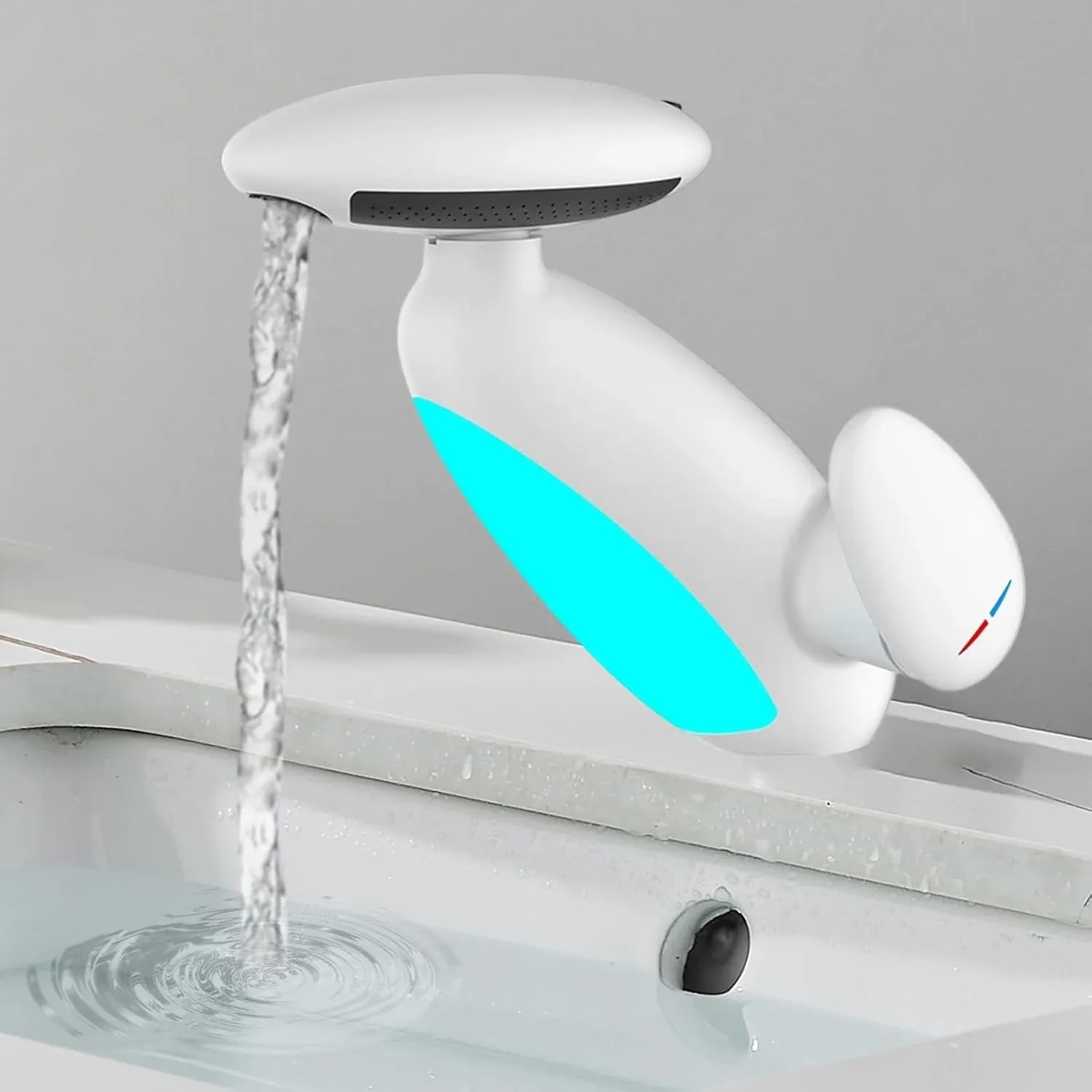 Baterie pentru Chiuvetă Baie cu 4 Moduri de Curgere, Cap Retractabil și Iluminare LED