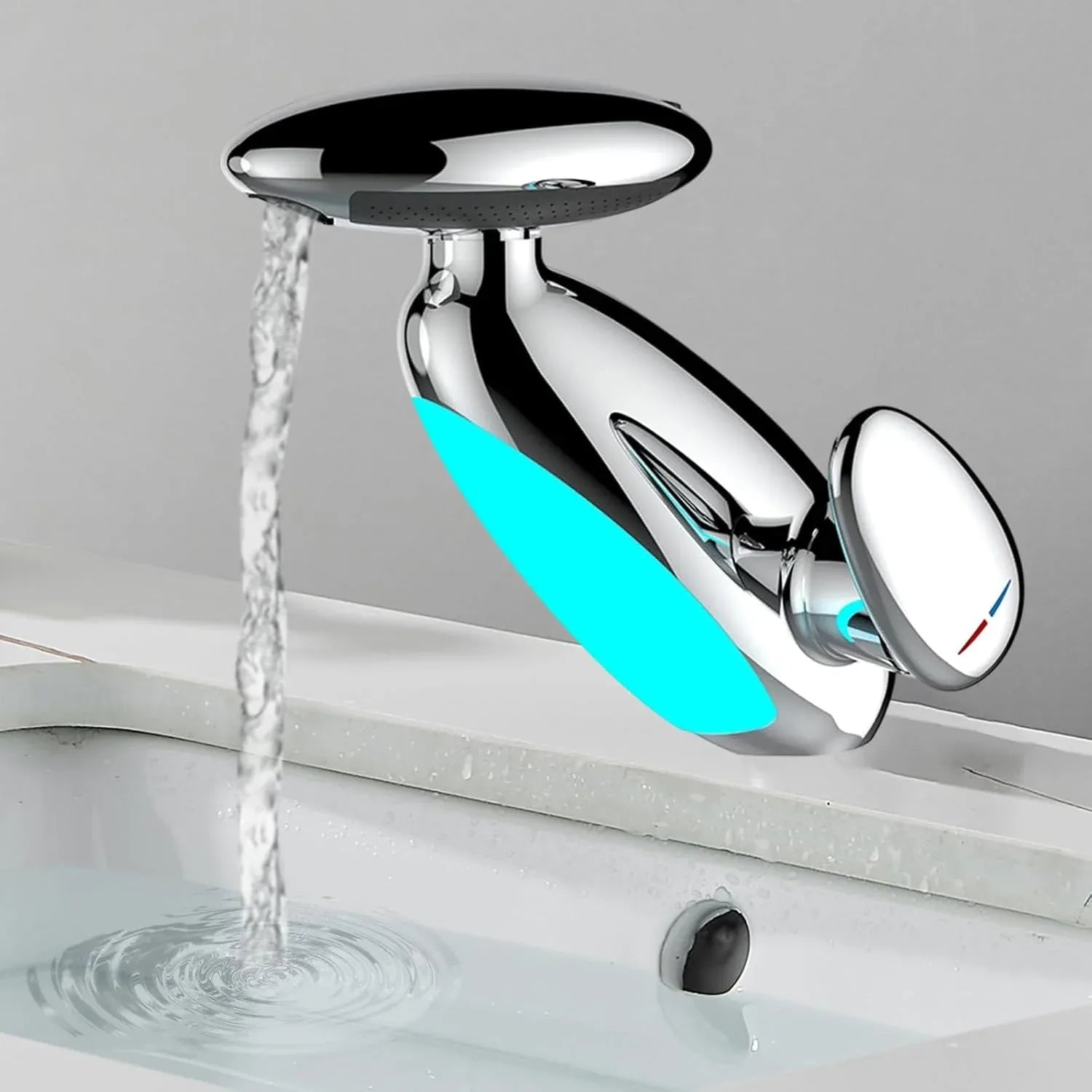 Baterie pentru Chiuvetă Baie cu 4 Moduri de Curgere, Cap Retractabil și Iluminare LED - imagine 2