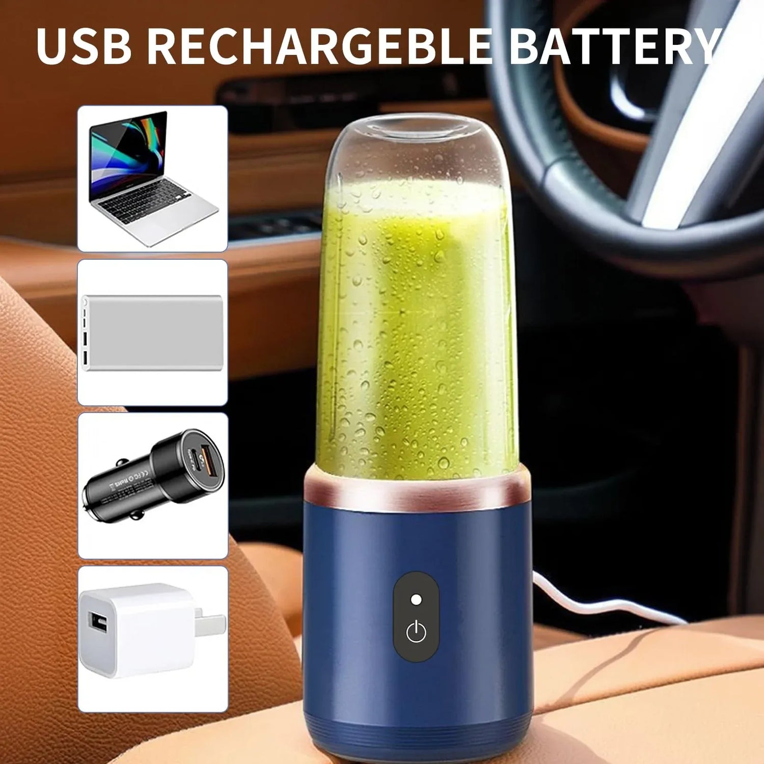 Mini Blender Portabil Electric cu Acumulator, 2 Recipiente, 6 Lame 3D, 400 ml, 40W - imagine 10