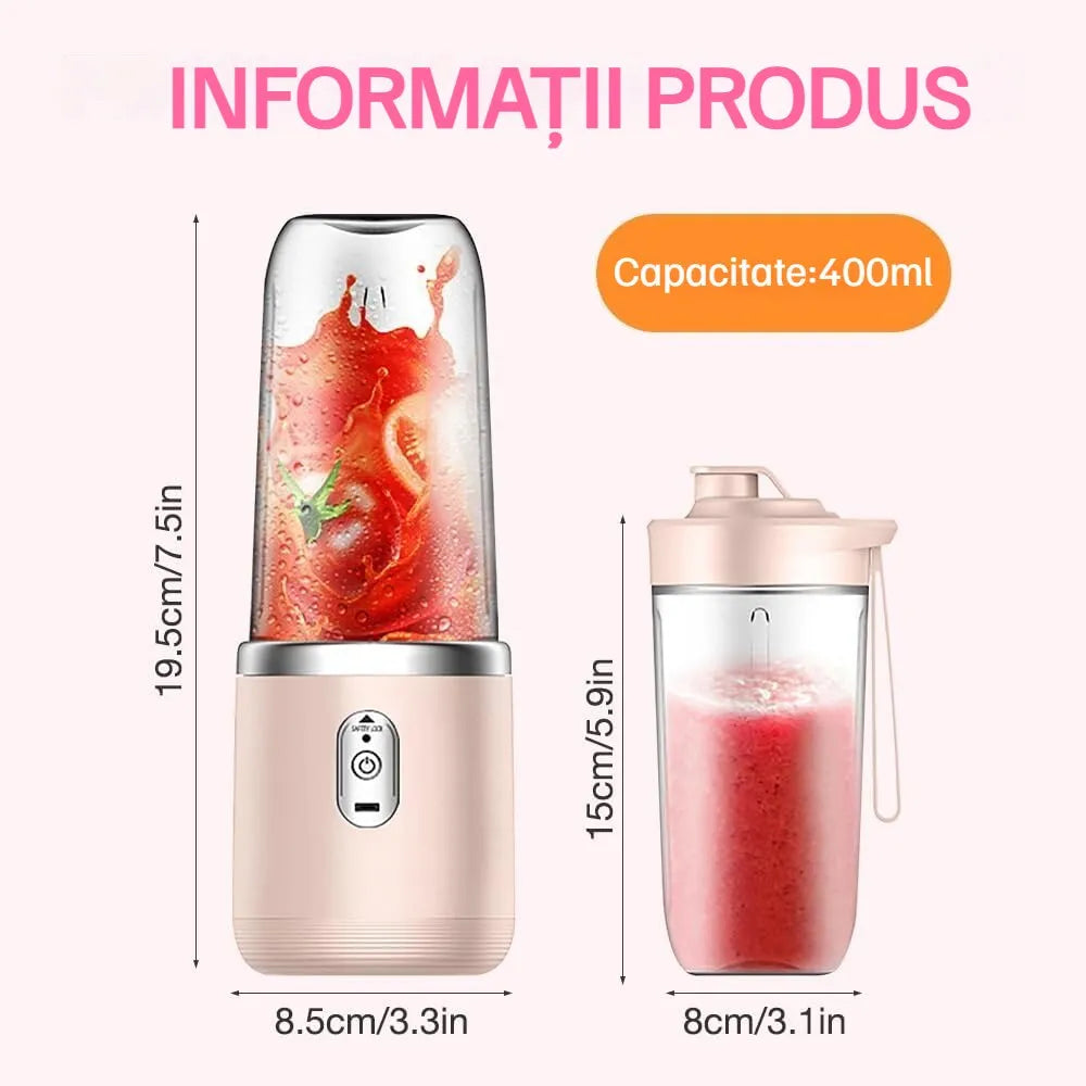 Mini Blender Portabil Electric cu Acumulator, 2 Recipiente, 6 Lame 3D, 400 ml, 40W - imagine 9