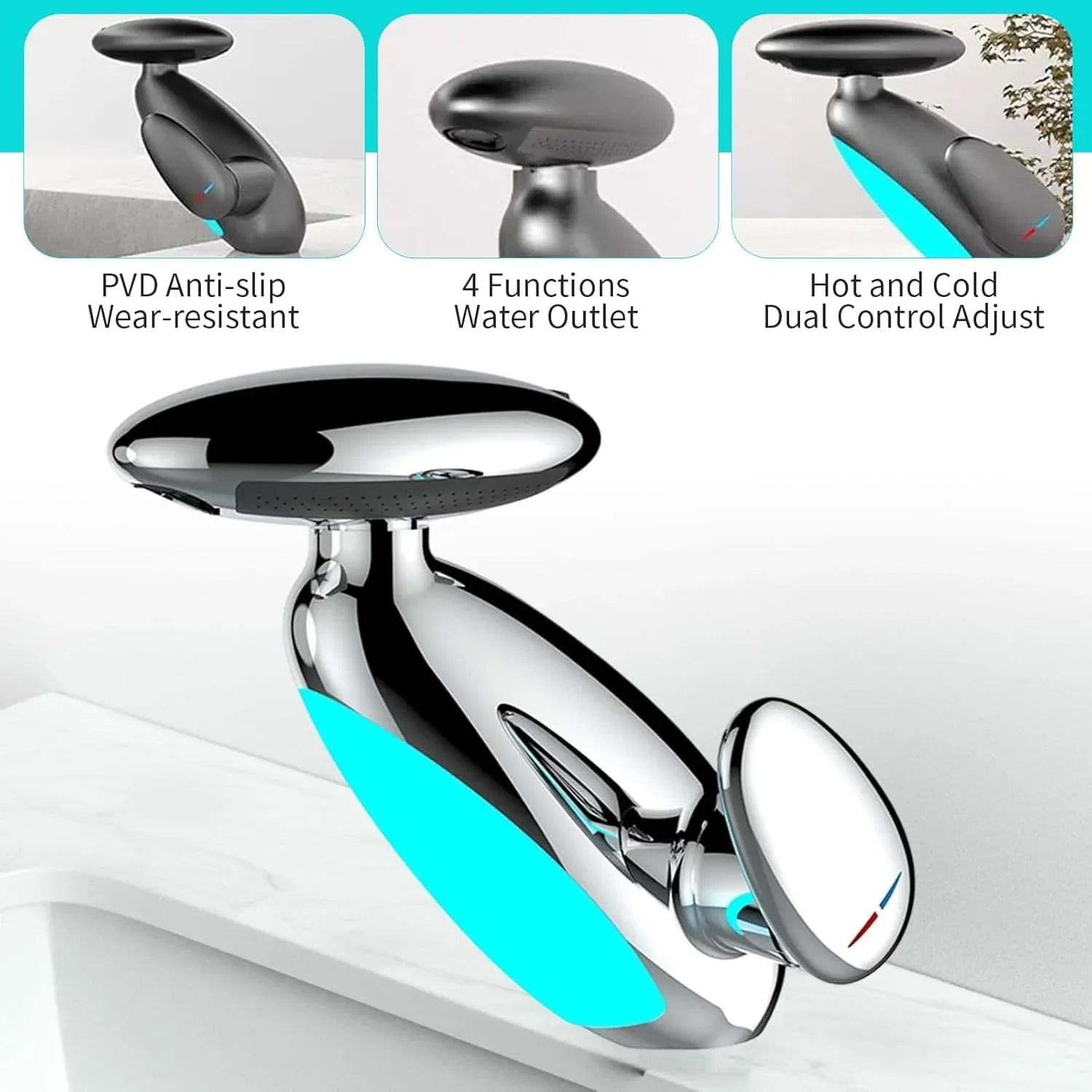 Baterie pentru Chiuvetă Baie cu 4 Moduri de Curgere, Cap Retractabil și Iluminare LED - imagine 3