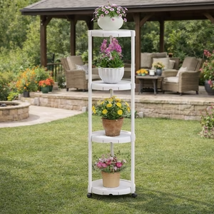 Suport Multifuncțional pentru Flori și Plante, 4 Niveluri, cu Roți, 132 cm - imagine 2