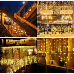 Instalație de Crăciun tip turturi cu LED-uri calde pentru decorarea casei, scărilor și evenimentelor