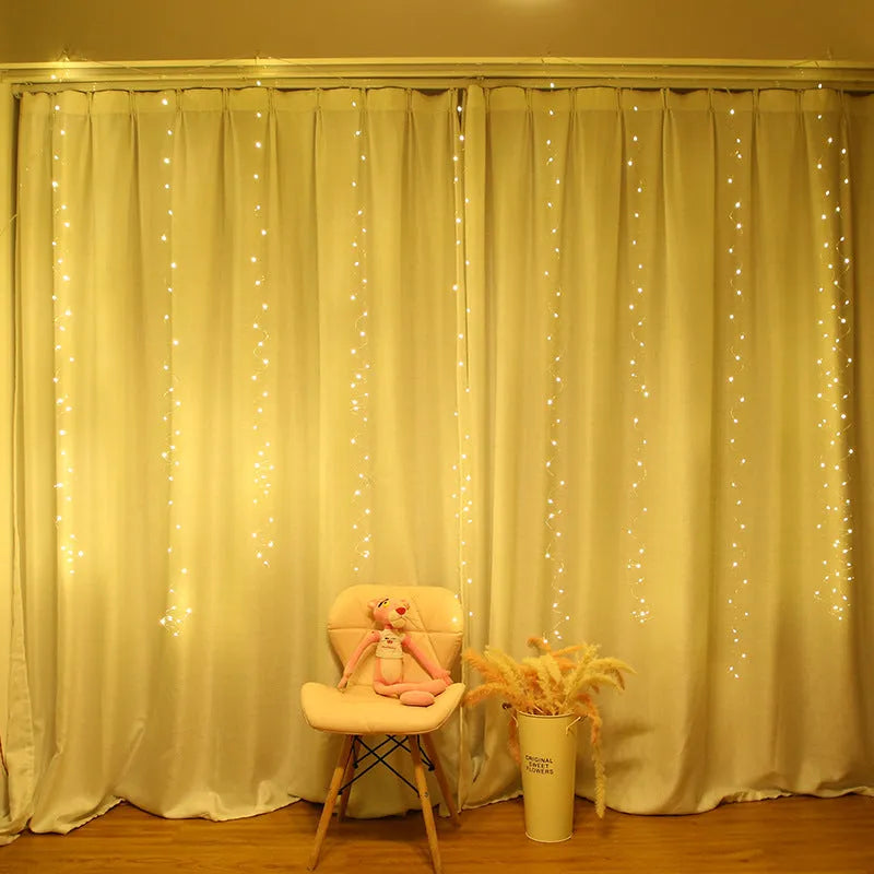 Instalație Tip Perdea cu Fir de Cupru 3x3m, 300 LED-uri și Telecomandă, pentru Interior - imagine 2