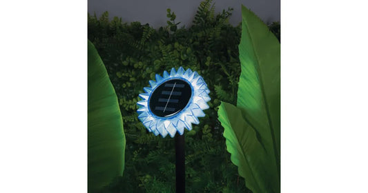 Lampă de Grădină Solară Floarea Soarelui, LED Alb Cald, 35 cm, Albastru - imagine 2