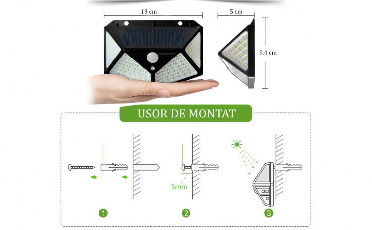 Lampă Solară 100LED de Perete cu 4 Fețe cu Senzor de Mișcare - Promagg.ro
