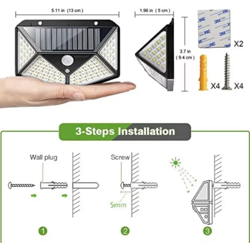 Lampa Solara de Perete cu Senzor 100 LEDuri 100p - imagine 4