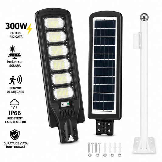 Lampă Solară Jortan 300W cu 6 Cadrane, Senzor de Mișcare și Telecomandă