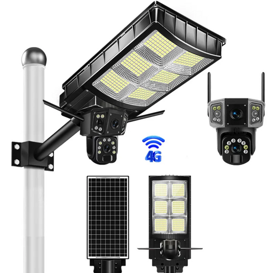 Lampă Solară Stradală cu Cameră de Supraveghere 4G 8MP 4K, Vedere Nocturnă și Detecție Mișcare