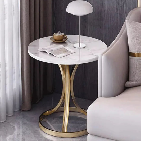 Masă de Cafea Rotundă Modernă cu Blat MDF și Bază din Oțel Carbon, Auriu, 70x55 cm - imagine 2