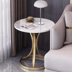 Masă de Cafea Rotundă Modernă cu Blat MDF și Bază din Oțel Carbon, Auriu, 70x55 cm - imagine 2