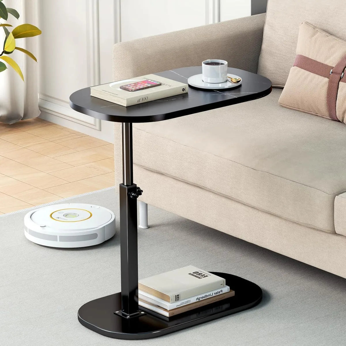 Masuta de cafea reglabila cu picior tip C pentru pat sau canapea, blat rotativ 360°, 40 x 30 cm, inaltime 43-80 cm - imagine 3