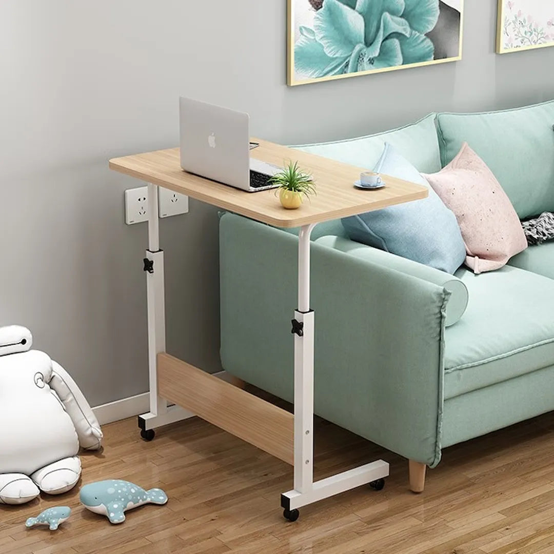 Masuta Laptop Reglabila cu Roti 60x40 cm, Cadru Metalic, Blat MDF, Inaltime Ajustabila, Maro - imagine 4