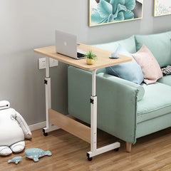 Masuta Laptop Reglabila cu Roti 60x40 cm, Cadru Metalic, Blat MDF, Inaltime Ajustabila, Maro - imagine 4