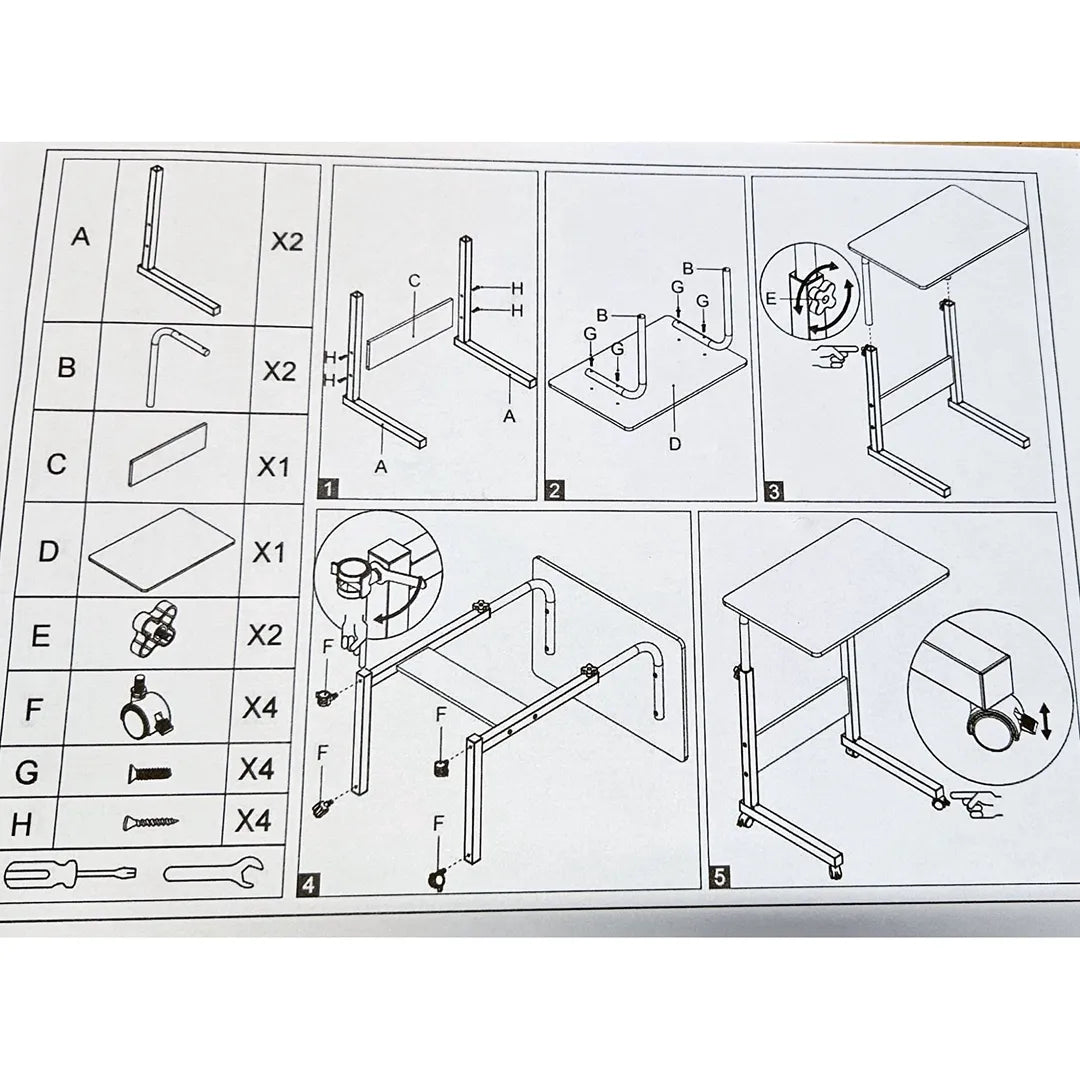 Masuta Laptop Reglabila cu Roti 60x40 cm, Cadru Metalic, Blat MDF, Inaltime Ajustabila, Maro - imagine 7