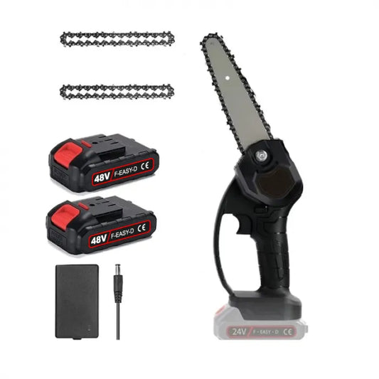 Mini Drujba Electrica Portabila Profesionala, 2 Lanturi 8 inch, 2 Acumulatori 48V, Autonomie 4 Ore, 2 Manusi, Negru - imagine 2