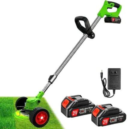 Motocoasă electrică 48V cu roți detașabile, ideală pentru tunderea precisă a ierbii în grădină.