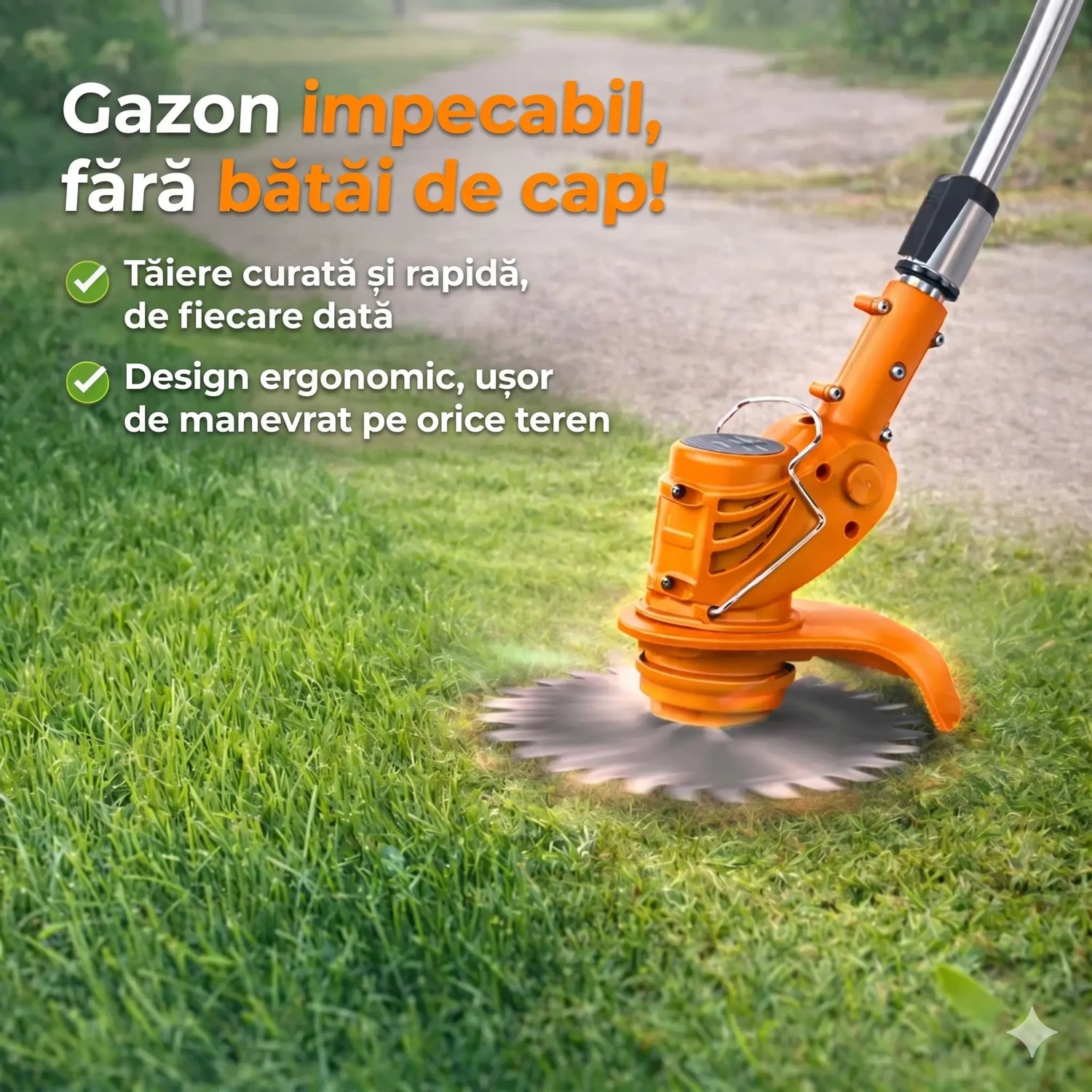 Motocoasă cu Acumulator 48V, 2 Acumulatori 4000mAh, 18.000 RPM, Roți Detașabile - imagine 3