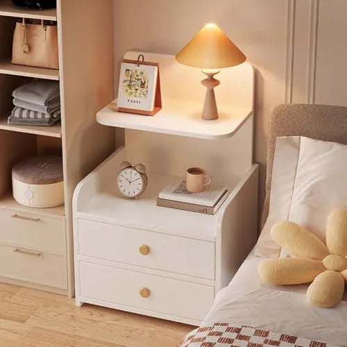 Noptiera din Lemn cu 2 Sertare si Raft de Depozitare, Design Minimalist Modern