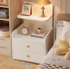 Noptiera din Lemn cu 2 Sertare si Raft de Depozitare, Design Minimalist Modern - imagine 2