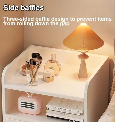 Noptiera din Lemn cu 2 Sertare si Raft de Depozitare, Design Minimalist Modern - imagine 3