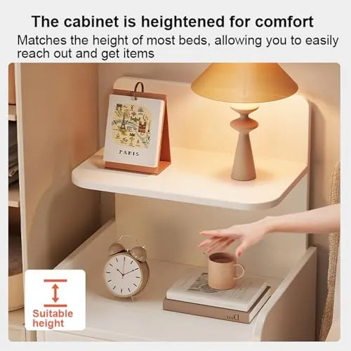 Noptiera din Lemn cu 2 Sertare si Raft de Depozitare, Design Minimalist Modern - imagine 4