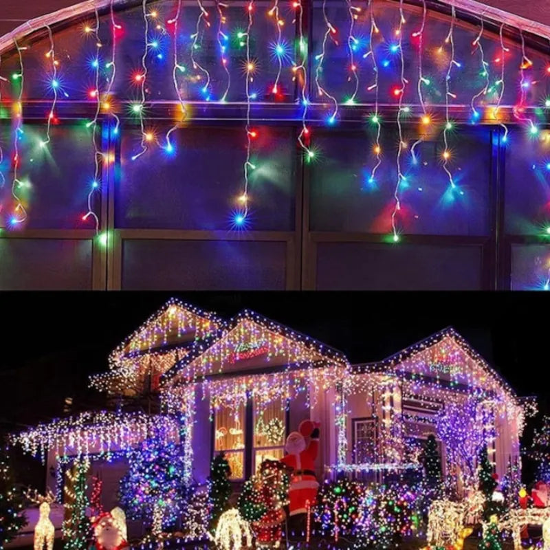 Perdea luminoasă multicoloră cu LED-uri pentru decorarea casei de Crăciun