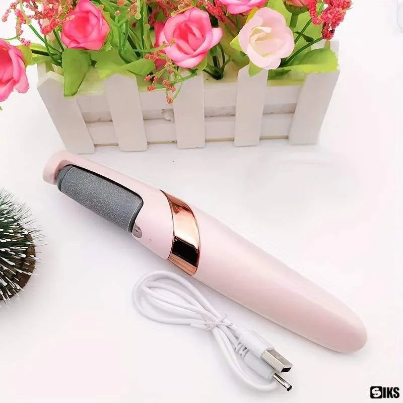 Pila Electrica pentru Curatare Calcaie, Talpi si Unghii, Lumina LED, Rezistenta la Apa, Incarcare USB, Cap Rotativ 360 Grade, 2 Role Abraziva/Neteda, Roz - imagine 2