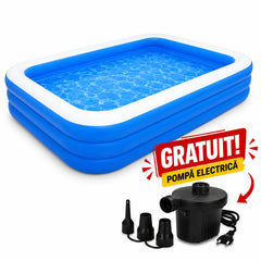 Piscină Gonflabilă Dreptunghiulară 200x120x40 cm pentru Copii și Familie, cu Pompă Inclusă