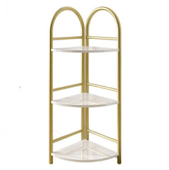 Raft Decorativ de Colt cu 3 Nivele - Design Auriu cu Efect Marmura