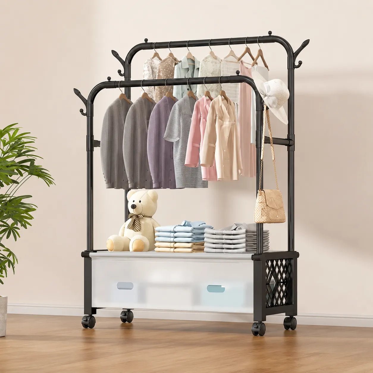 Raft Multifunctional din Metal cu Suport pentru Haine si Palarii, 3-in-1