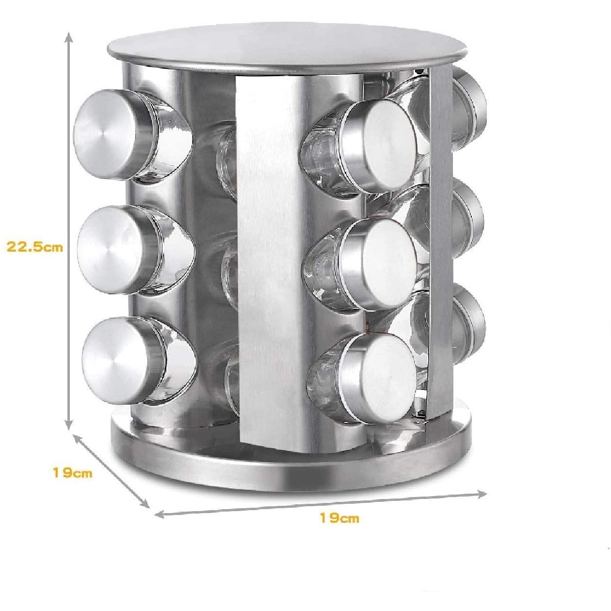 Set 12 Recipiente Condimente din Inox și Sticlă – Suport Rotativ 360° - imagine 3