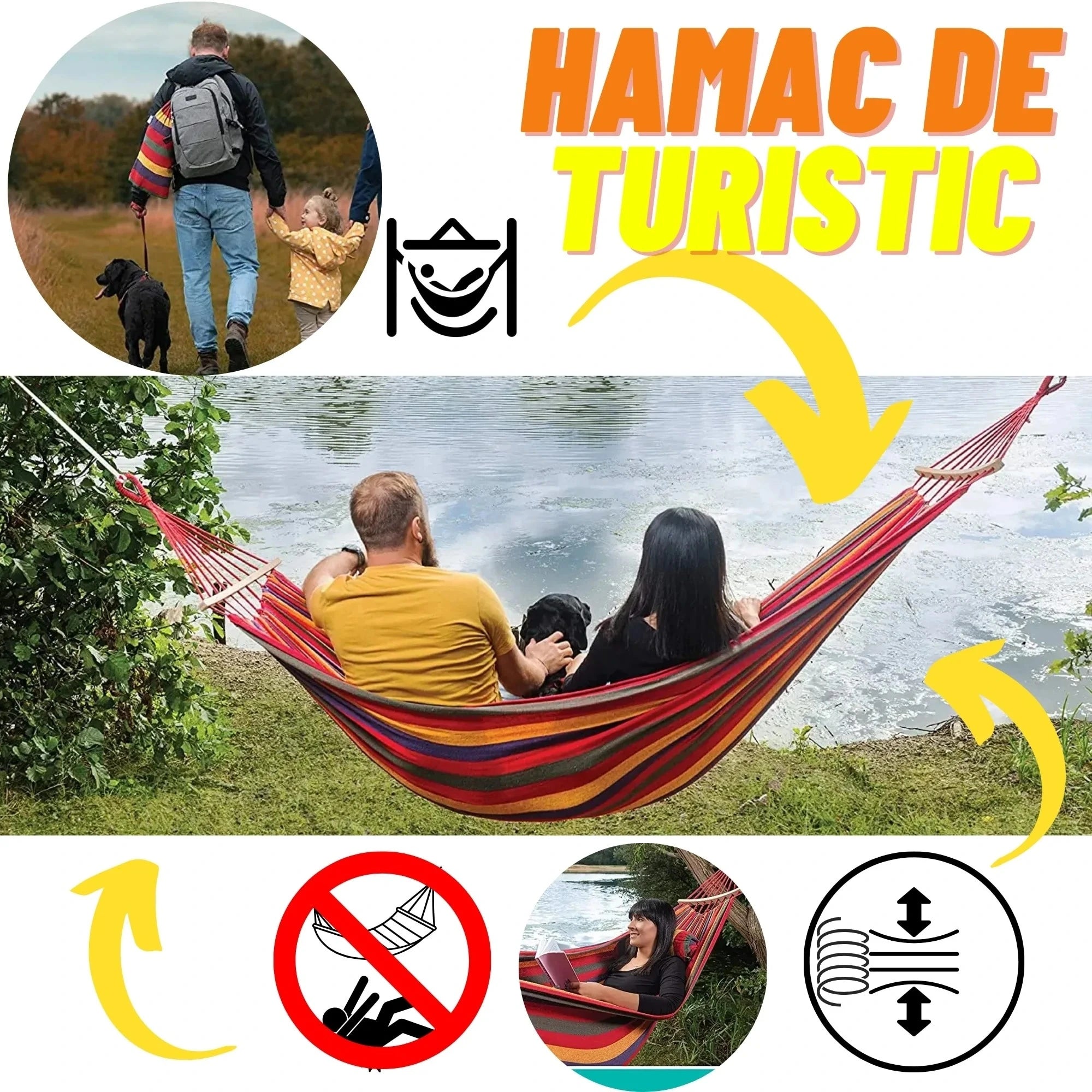 1+1 Gratis Hamac din Bumbac cu Distantiere Lemn