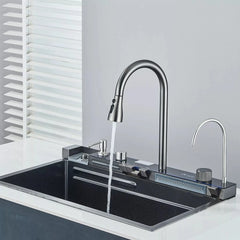 Chiuveta Multifunctionala cu 2 Cascade cu Accesorii Incluse, Afisaj Digital a Temperaturii si Robinet Cascada