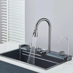 Chiuveta Multifunctionala cu 2 Cascade cu Accesorii Incluse, Afisaj Digital a Temperaturii si Robinet Cascada