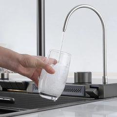 Chiuveta Multifunctionala cu 2 Cascade cu Accesorii Incluse, Afisaj Digital a Temperaturii si Robinet Cascada