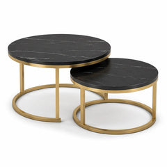 Set 2 Masute Rotunde de Cafea, Efect Marmura, Blat MDF, Cadru Metalic Auriu, 70x45 cm si 50x38 cm - imagine 3